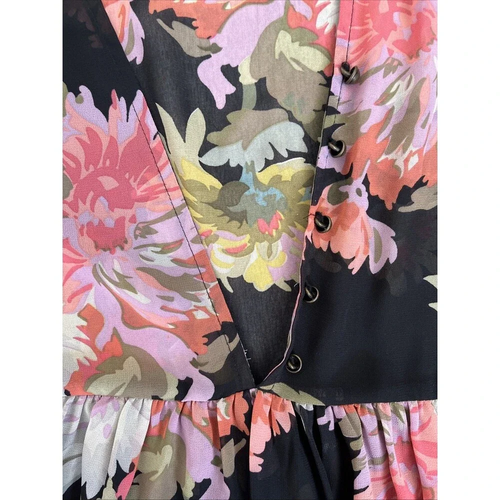Maeve Anthropologie Violette Floral Chiffon Mini Dress Sheer Size S Sleeveless - Picture 9 of 11